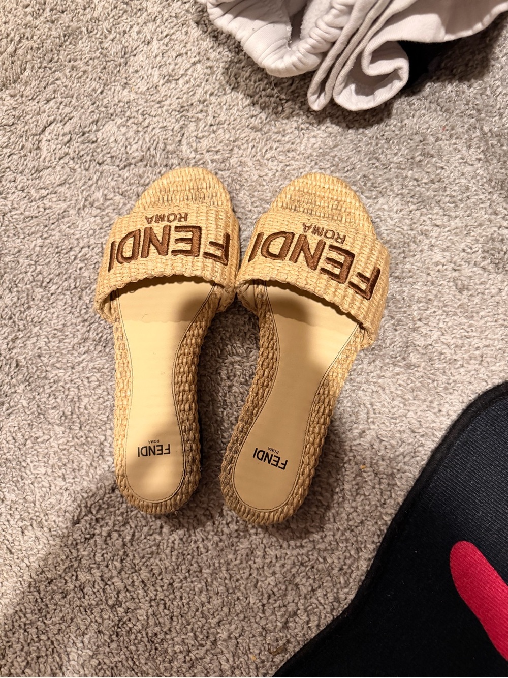 Fendi Yellow Woven Logo Slide Mules